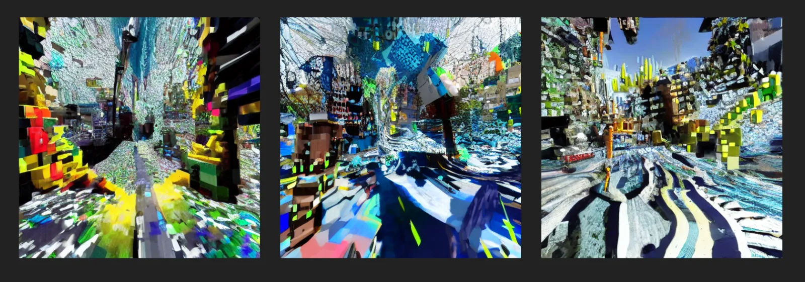 Three generated landscapes selected for the Latent Intersection lenticular sequence.